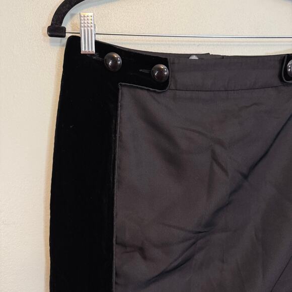 Magaschoni Collection Pencil Mini Skirt 8 Work Silk Velvet Panel Contrast Black - Picture 3 of 7